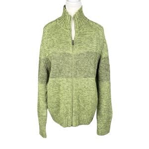 Aigle Mens Wool Zip Up Cardigan Sweater Knit Green‎ Stripe Grunge Y2K Medium